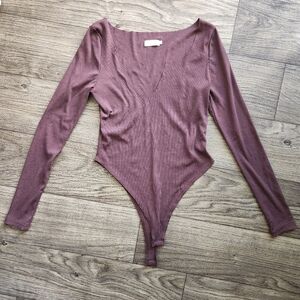 Meshki Marlene Brown Ribbed Long Sleeved Bodysuit Size Large